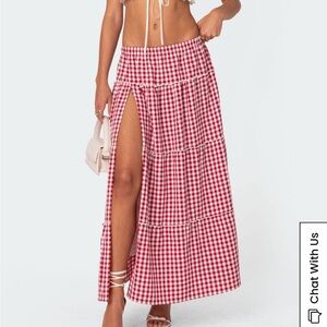 NWT Edikted Red and White Gingham Maxi Skirt